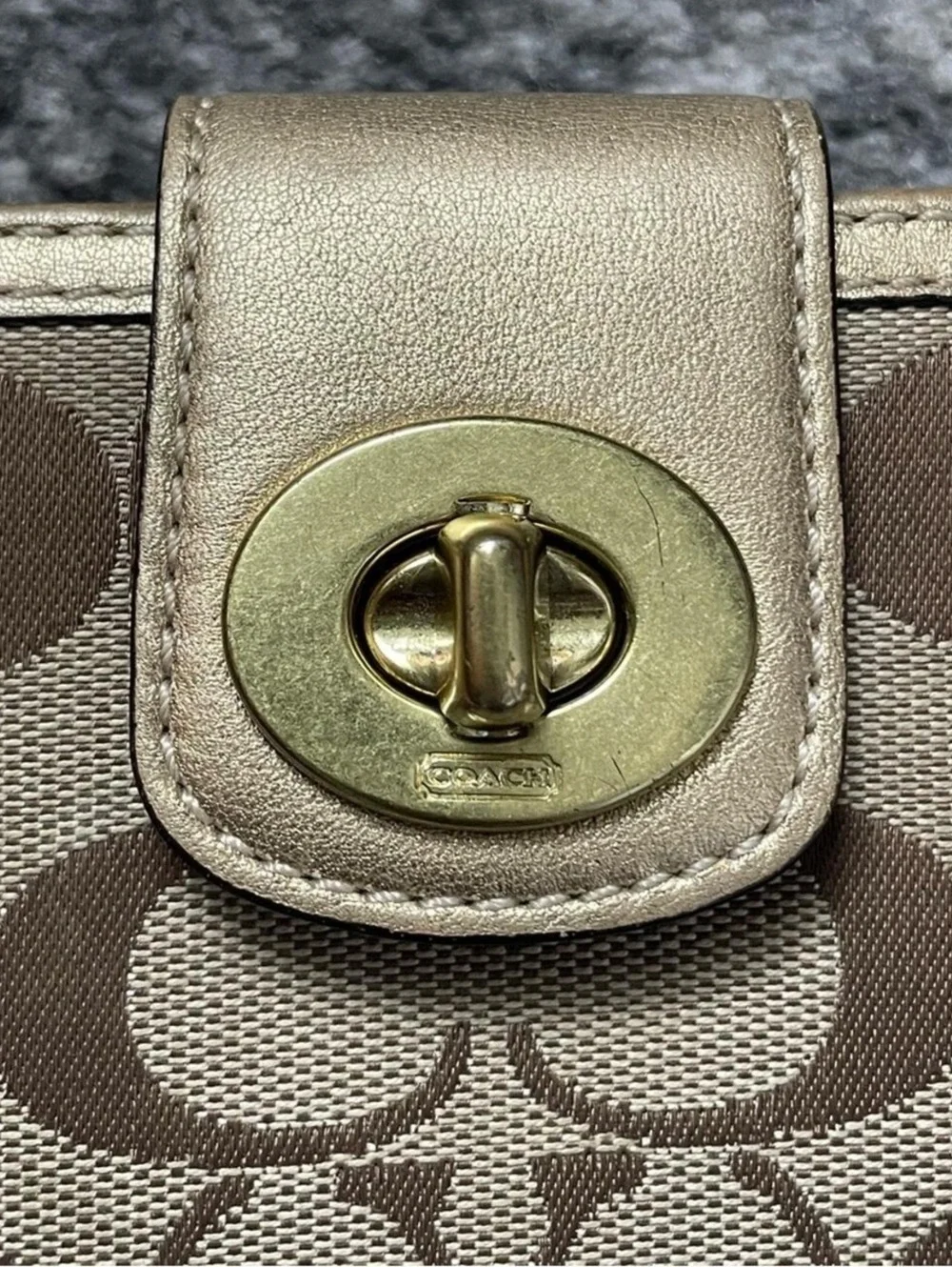 VTG Coach Khaki and Metallic Gold Signature Continental Wallet